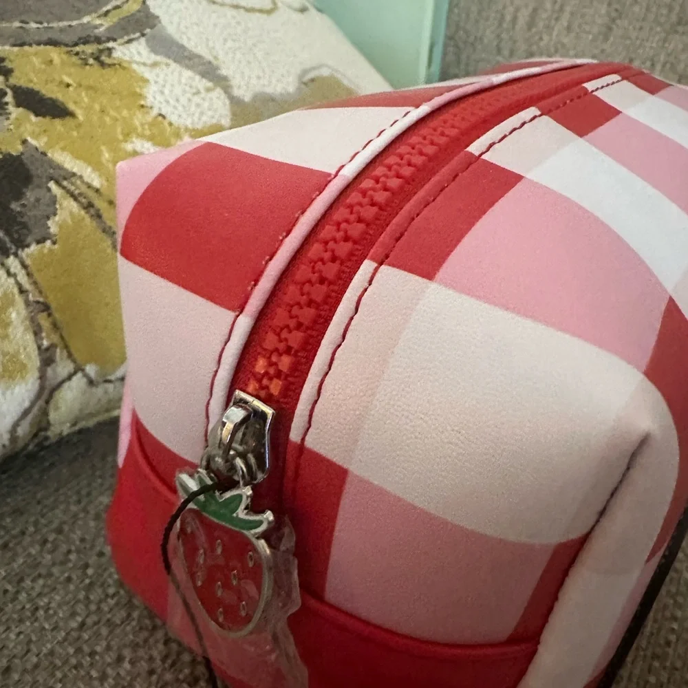 Dabney‎ Lee Strawberry Red & Pink Plaid Bag New | Cosmetic & Makeup Bag